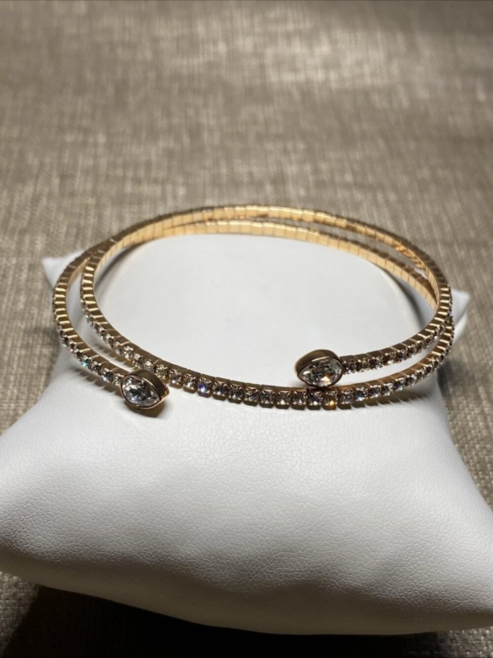 Swarovski Gold Tone Crystal Double Row Bracelet Flexible Bangle Modern